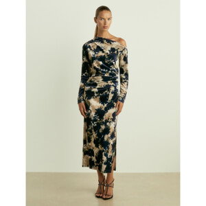 REISS BRIANA Ruched Abstract Print Velvet Dress